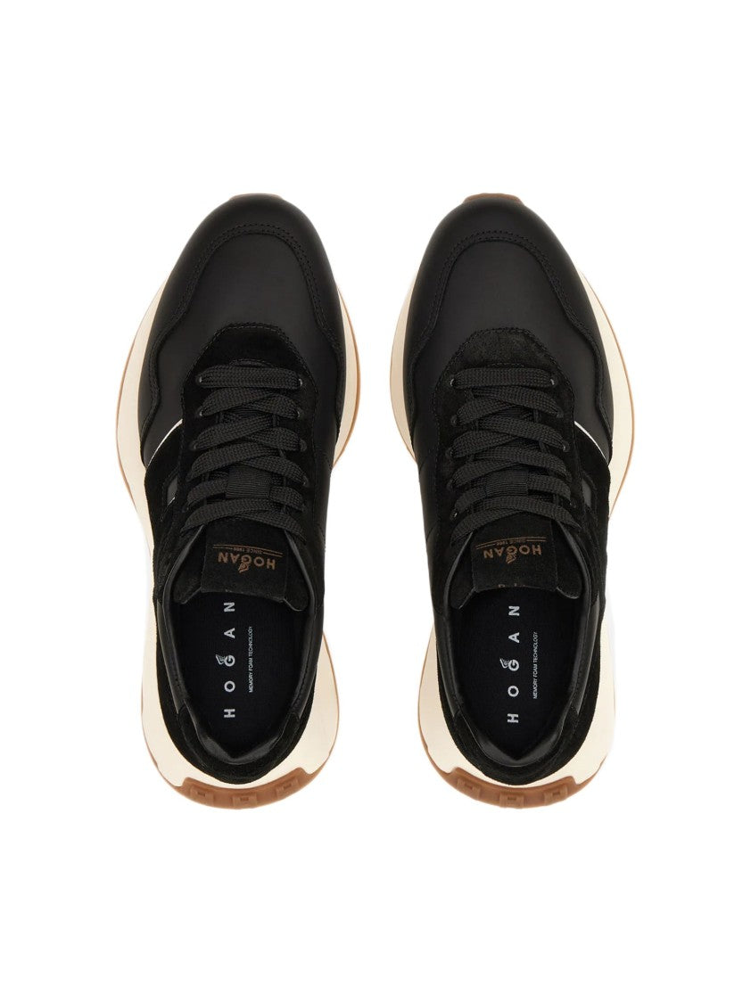 Hogan Streamlined Black Sneakers With Suede Texture