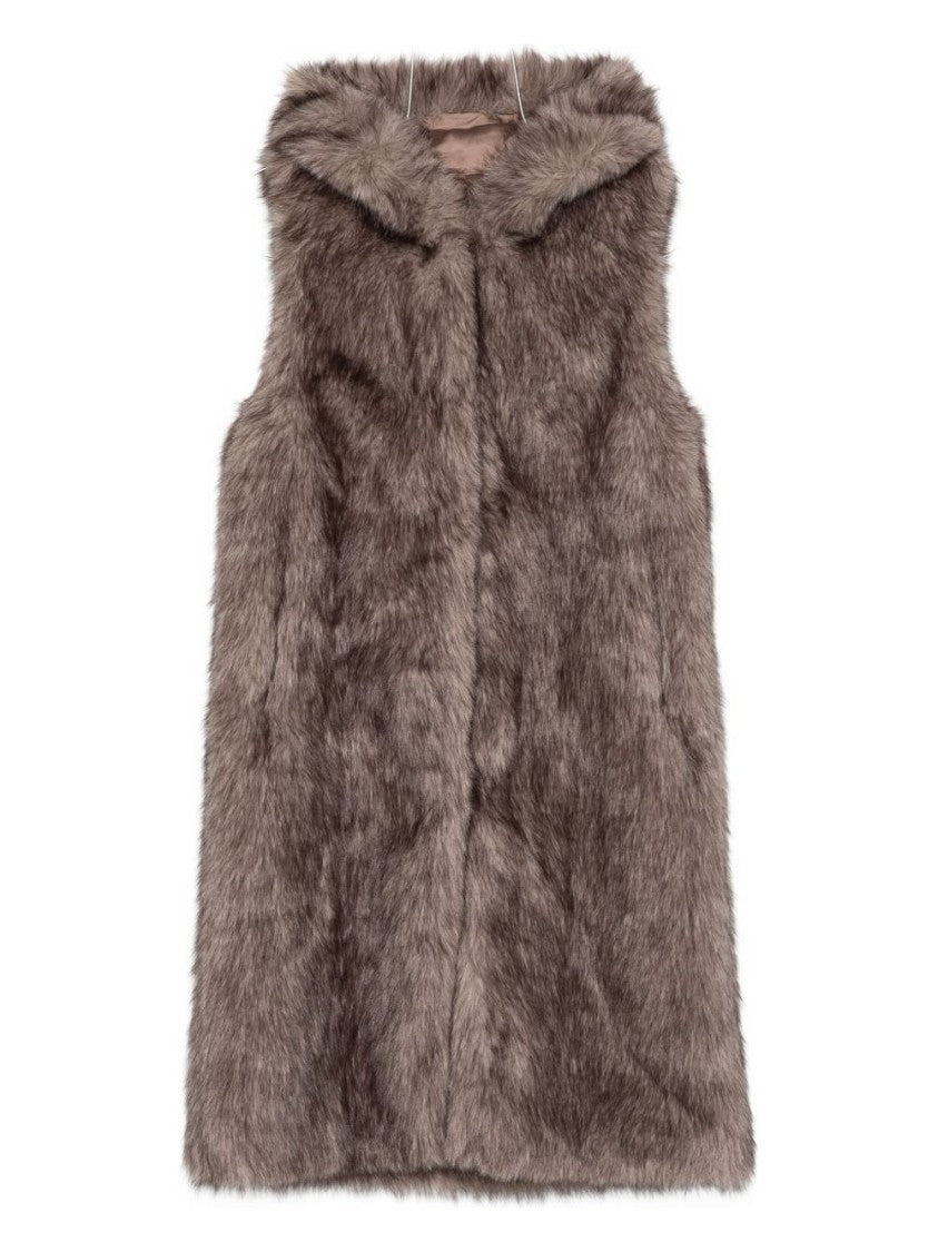 Betta Corradi Hooded Sleeveless Coat In Plush Faux Fur