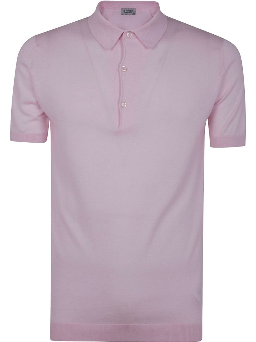 John Smedley Light Pink Cotton T-Shirt With Front Button Placket