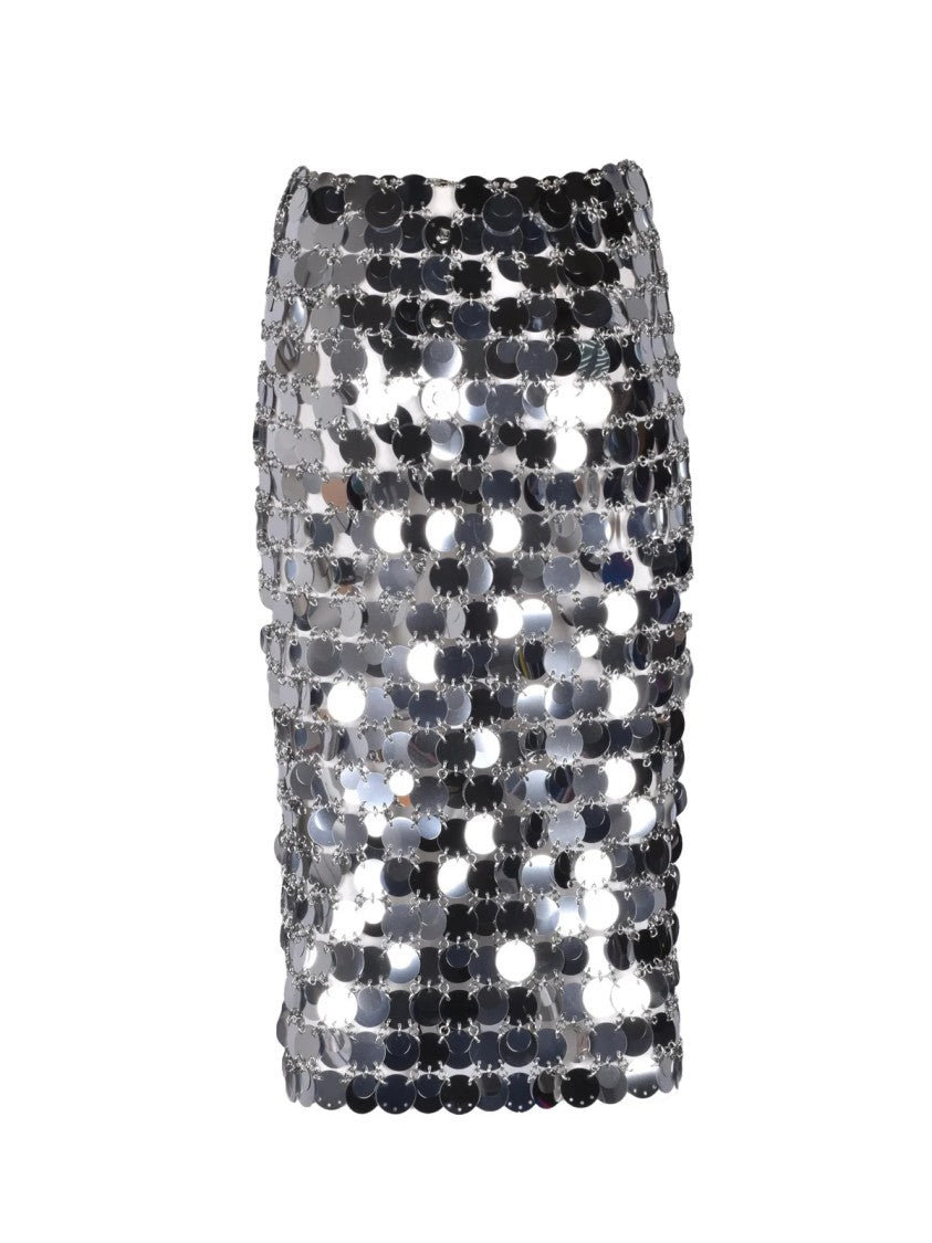 Paco Rabanne Silver Interconnected Discs Metallic Midi Skirt