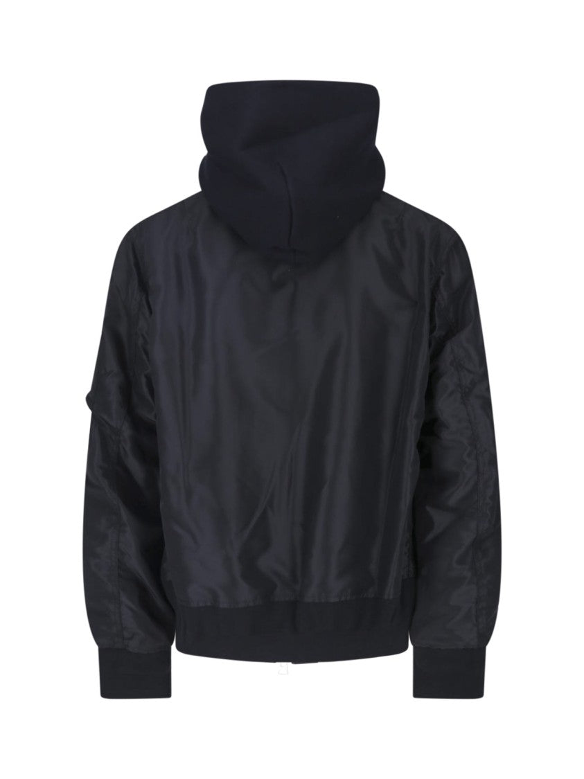 Sacai Technical Fabric Bomber Jacket With Hood And Zippered Pockets