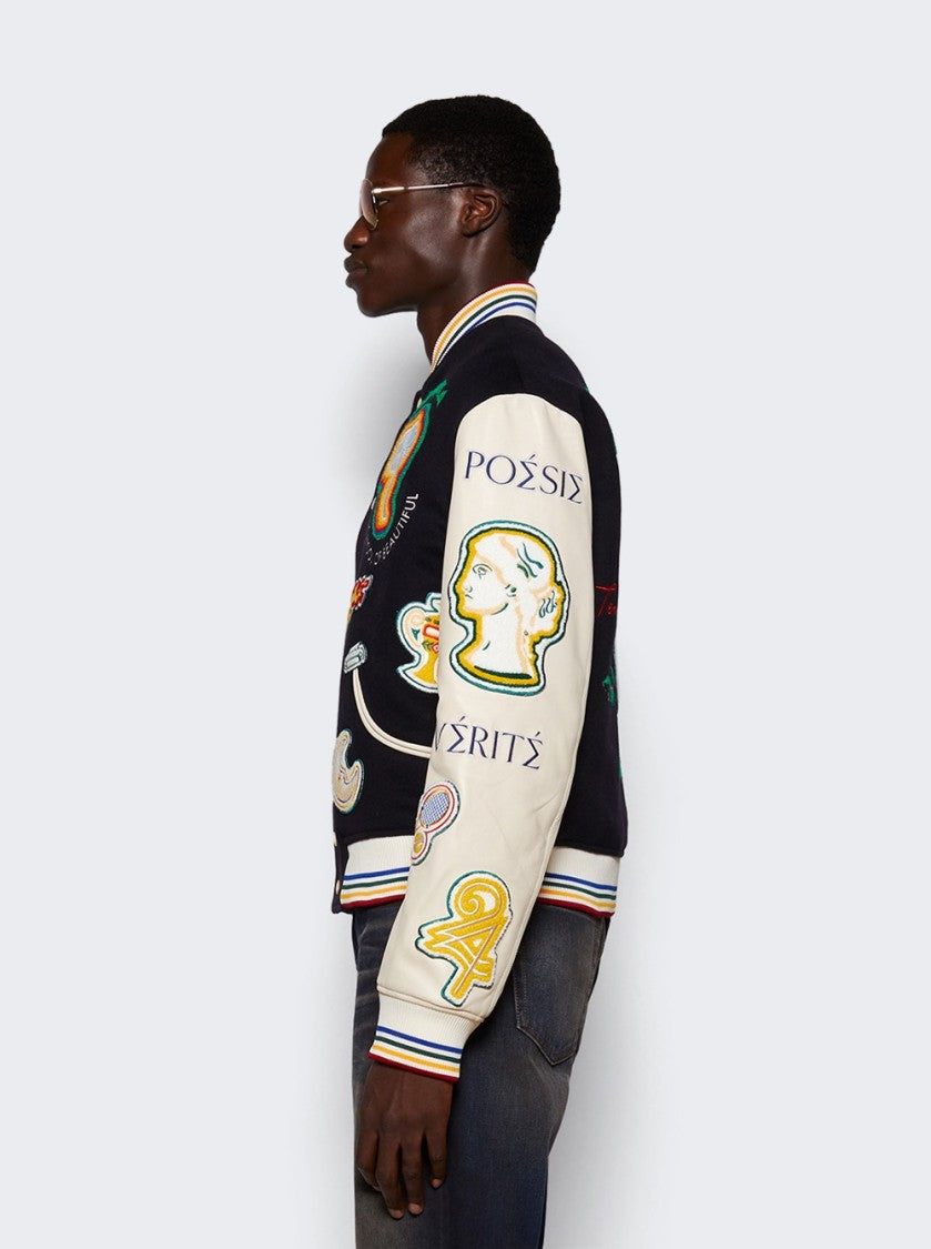 Casablanca Chenille Bomber Jacket Navy And Off White