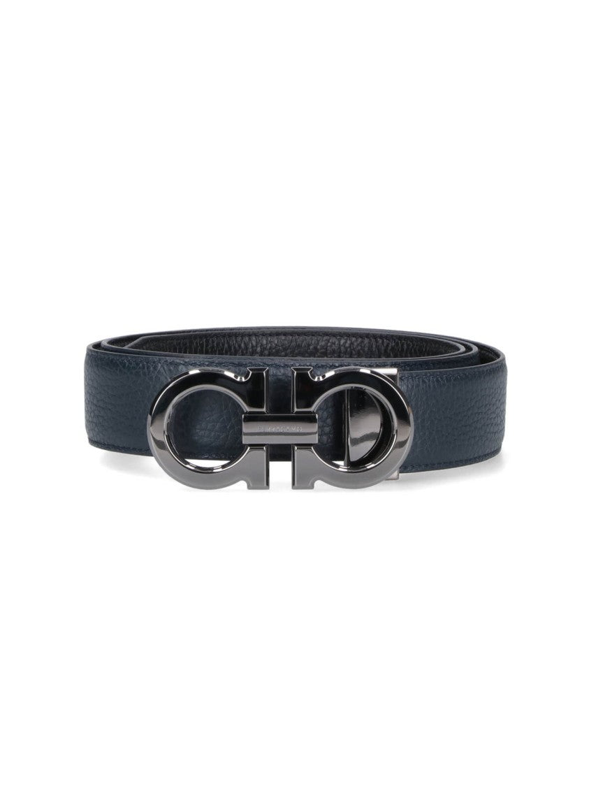 Ferragamo 'Reversible Gancini' Belt – Black/Blue