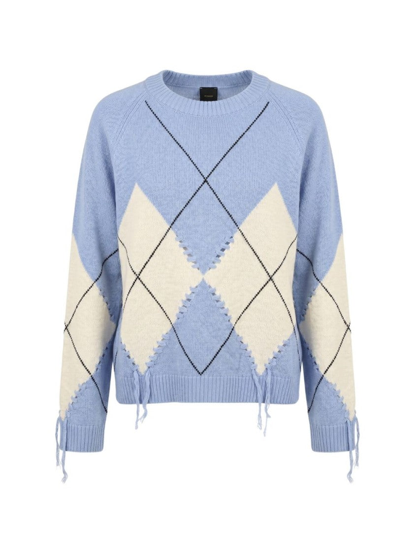 Pinko Grey Classic Argyle Pattern Sweater