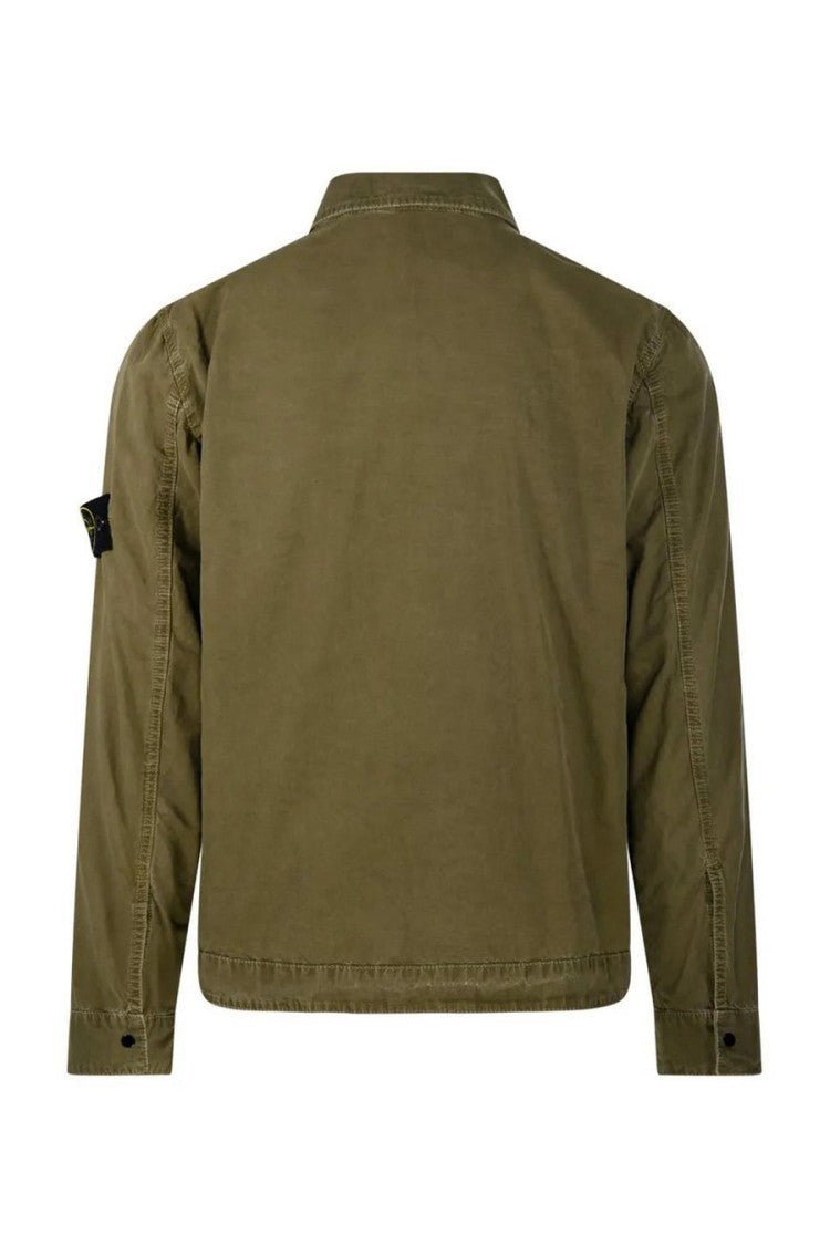 Stone Island Olive Green Side Badge Cotton-Blend Overshirt