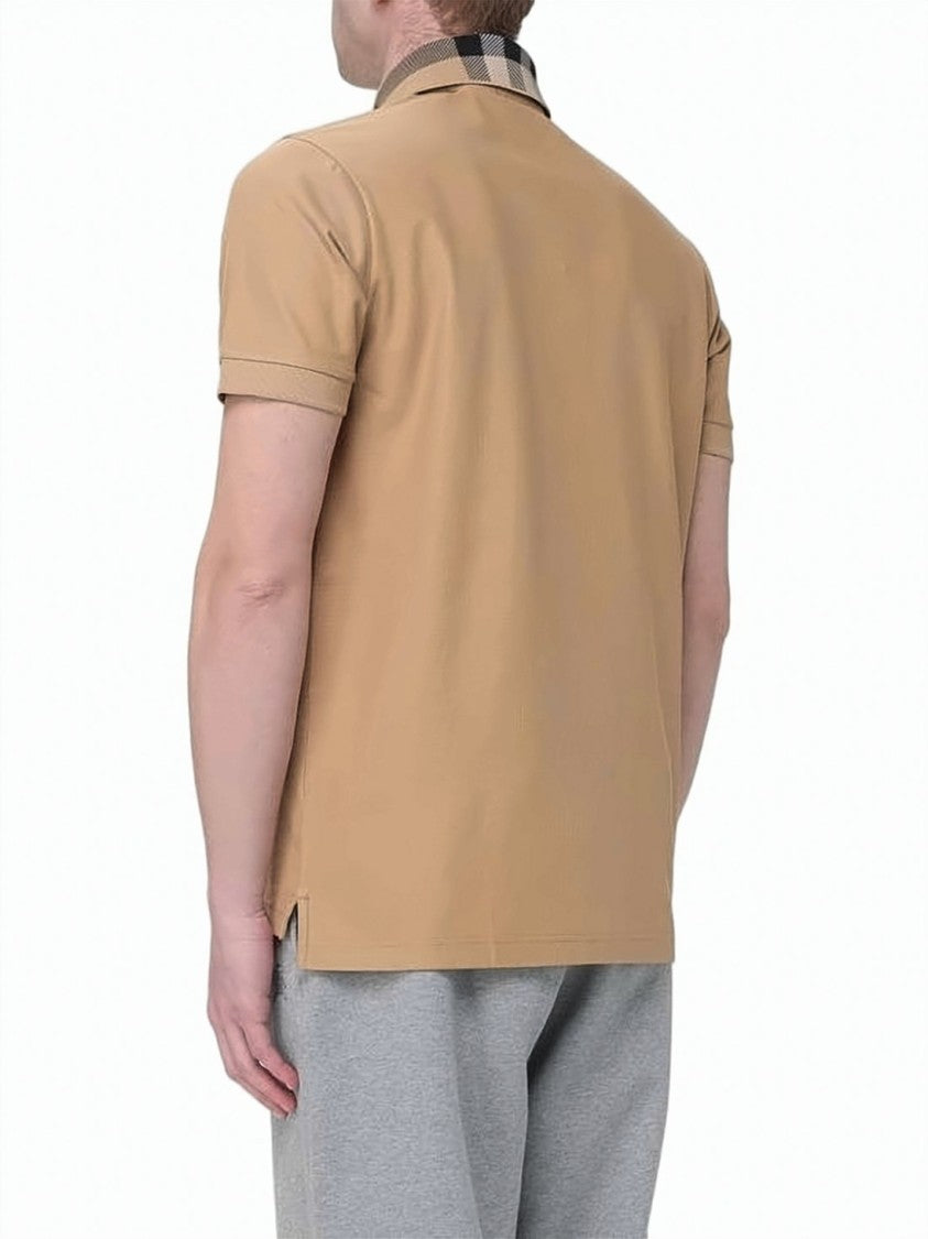 Burberry Short-Sleeved Polo Shirt With Check-Patterned Collar And Side Slits