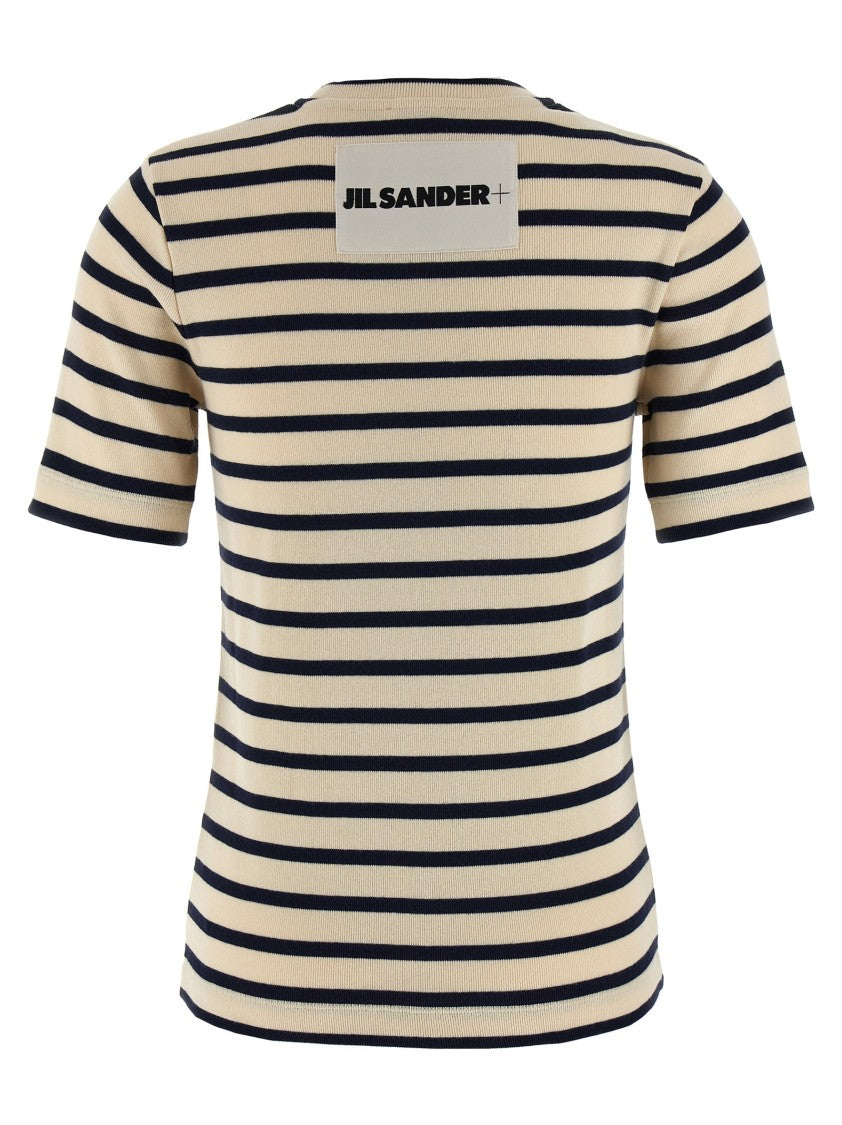 Jil Sander Heavy Cotton Jersey Striped T-Shirt With Logo Patch