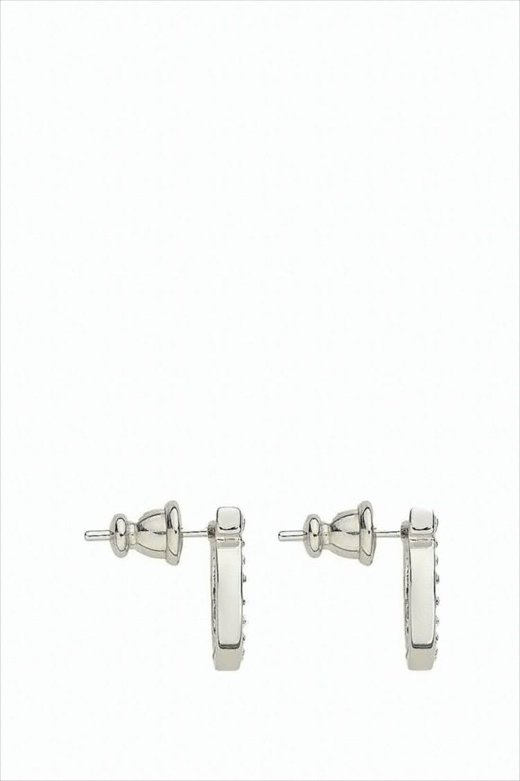 Salvatore Ferragamo Circular Silver Earrings With Sparkling Crystals