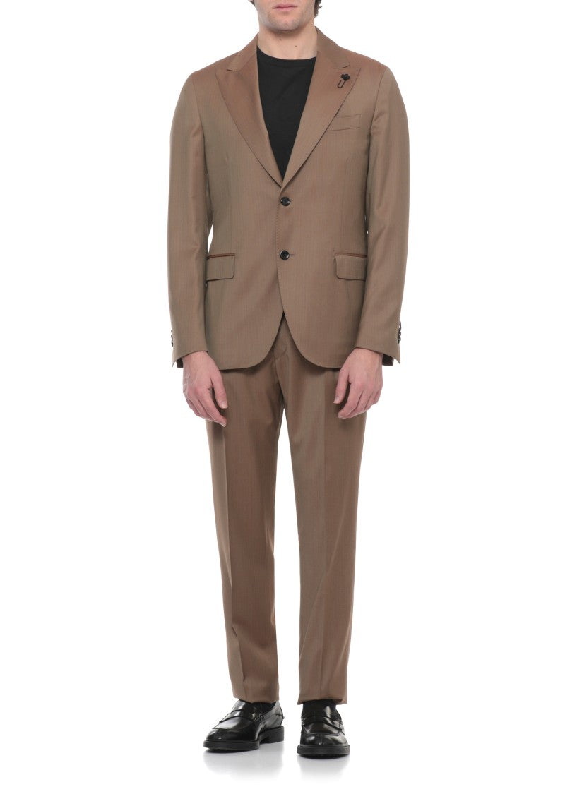 Lardini Brown Pin Lapel Wool Suit