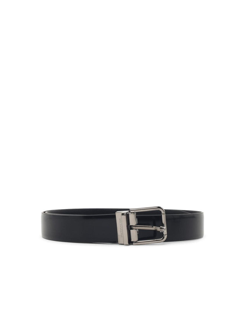 Dolce & Gabbana Calfskin Leather Belt With Polished Metal Buckle