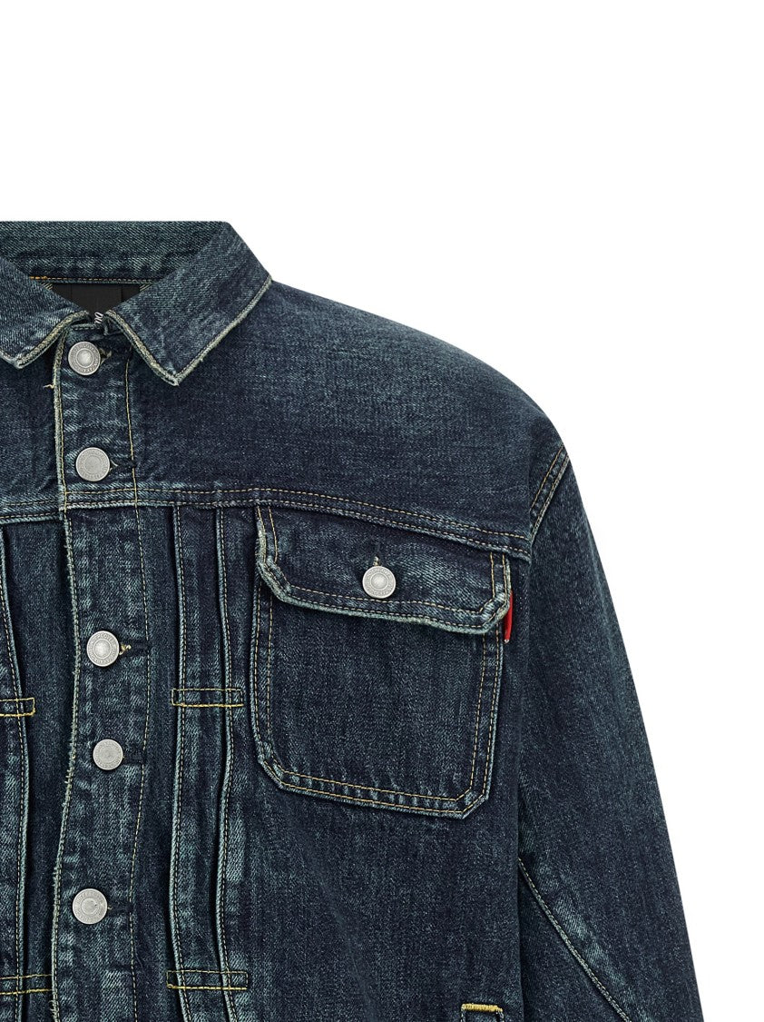 Undercover Sinuous Seams Denim Jacket With Contrasting Stitching