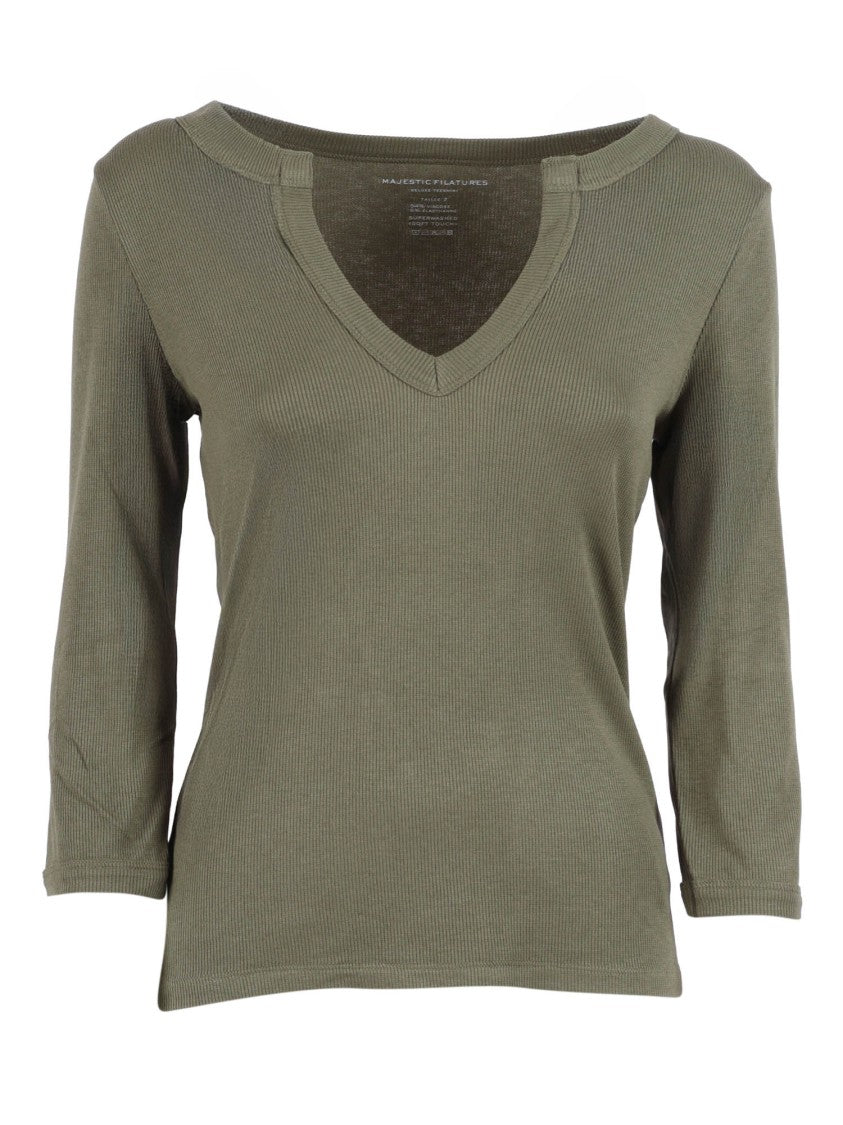 Filatures Du Lion Jungle Ribbed Knit V Neck Top
