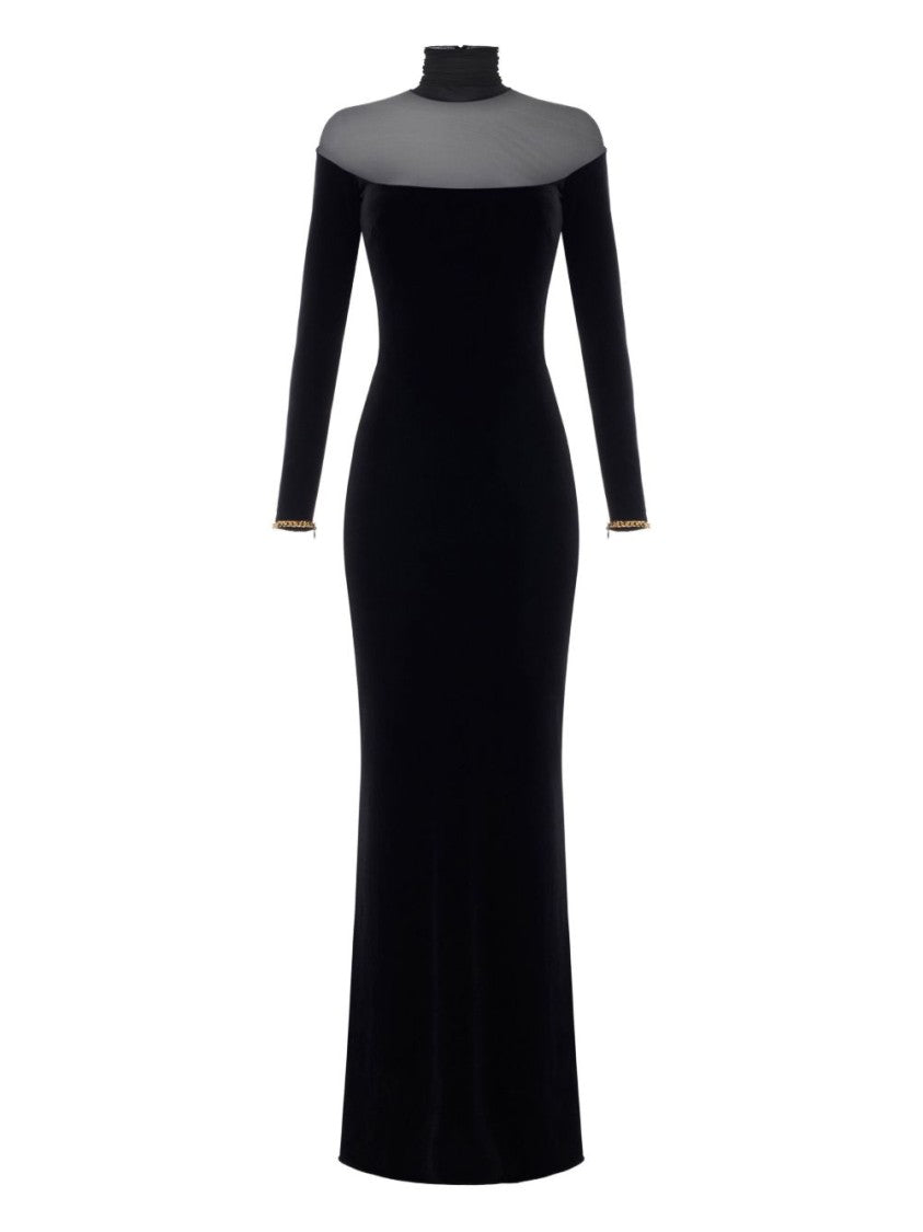 Elisabetta Franchi Long Black Velvet Dress