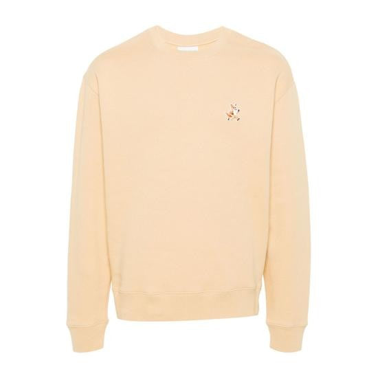 Maison Kitsuné Long-Sleeve Crewneck Shirt In Soft Light Beige With Embroidered Fox Logo