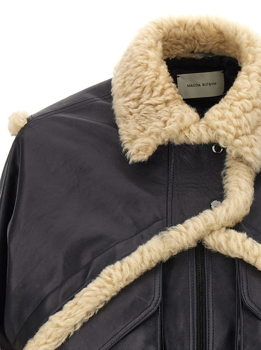 Magda Butrym Leather Jacket With Unique Fur Insert