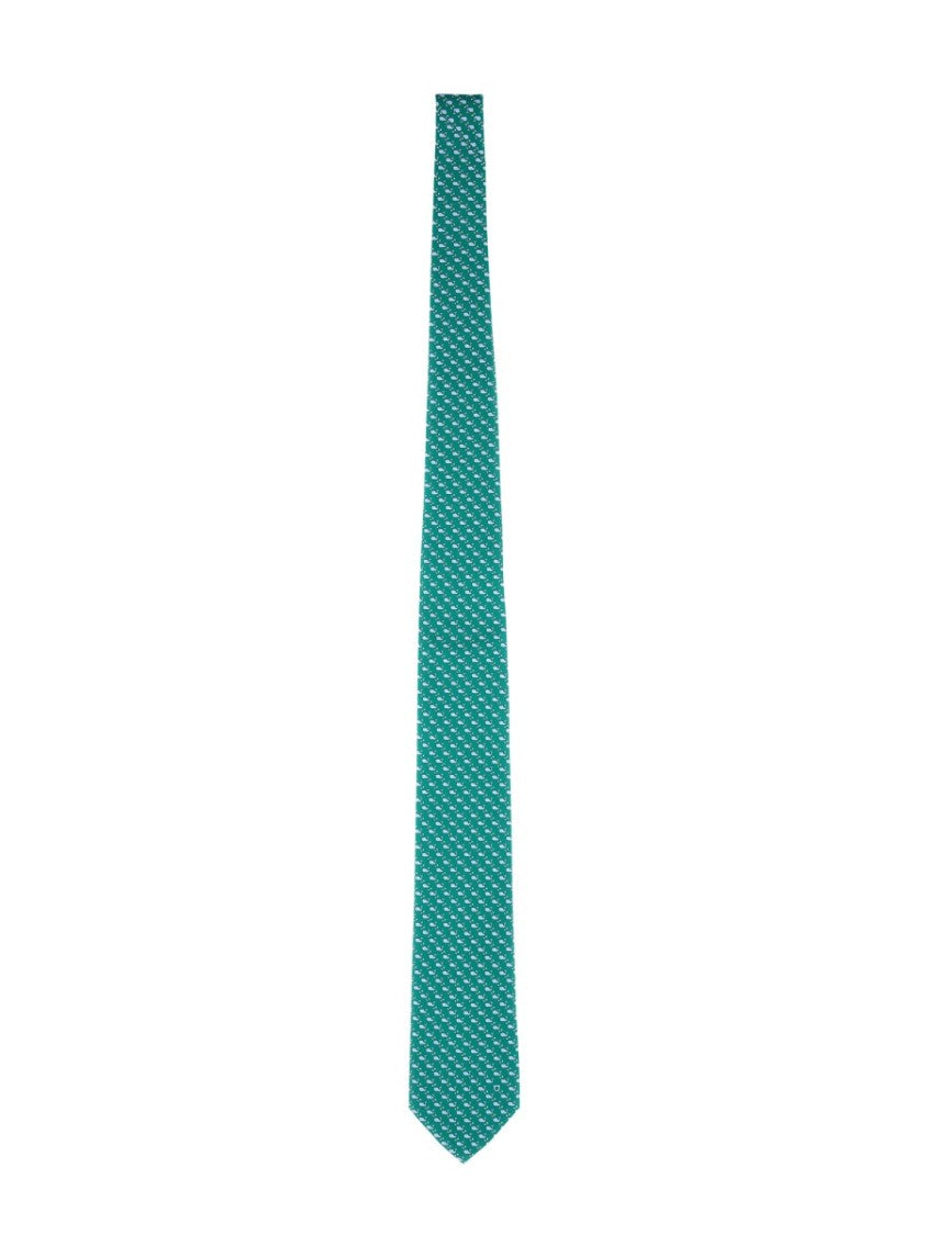 Ferragamo Silk Tie With Repeating Motif And Pointed Tip