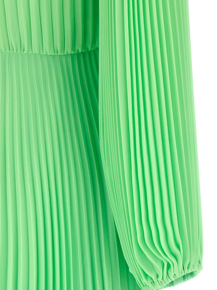 Twin-Set Long Pleated Dress With Deep V-Neck