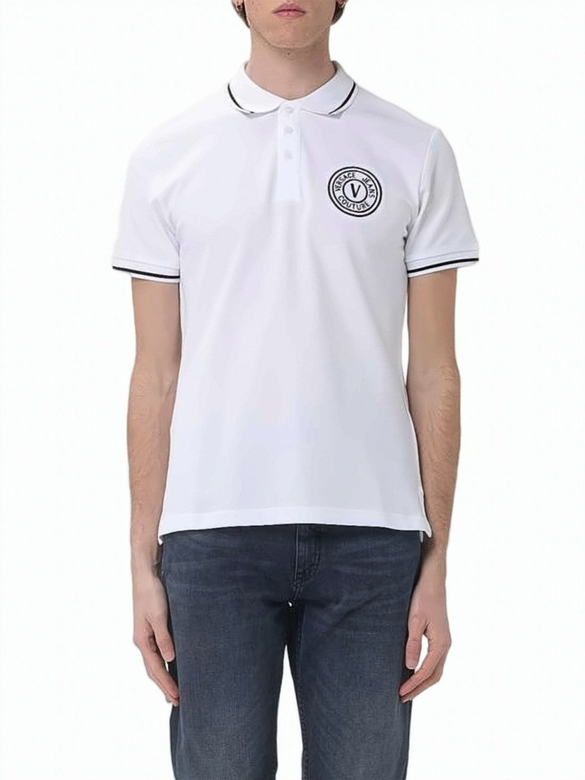 Versace Short-Sleeve Polo Shirt With Black Piping