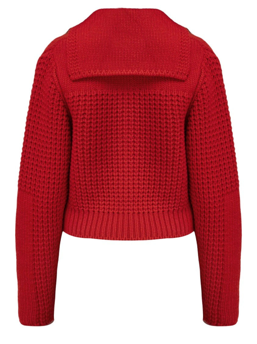 Salvatore Ferragamo Red Gold Button Wool-Blend Cardigan