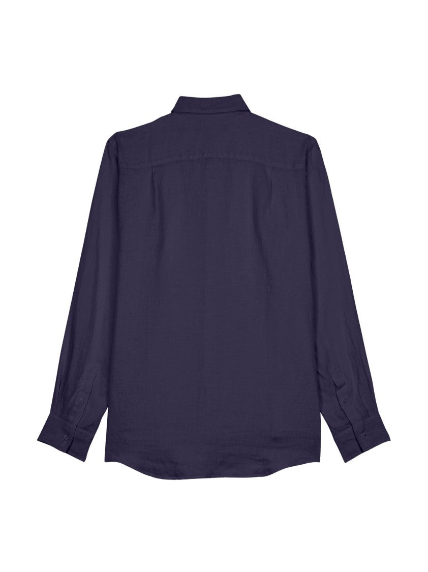 Vilebrequin Blue Linen Shirt With Pointed Collar