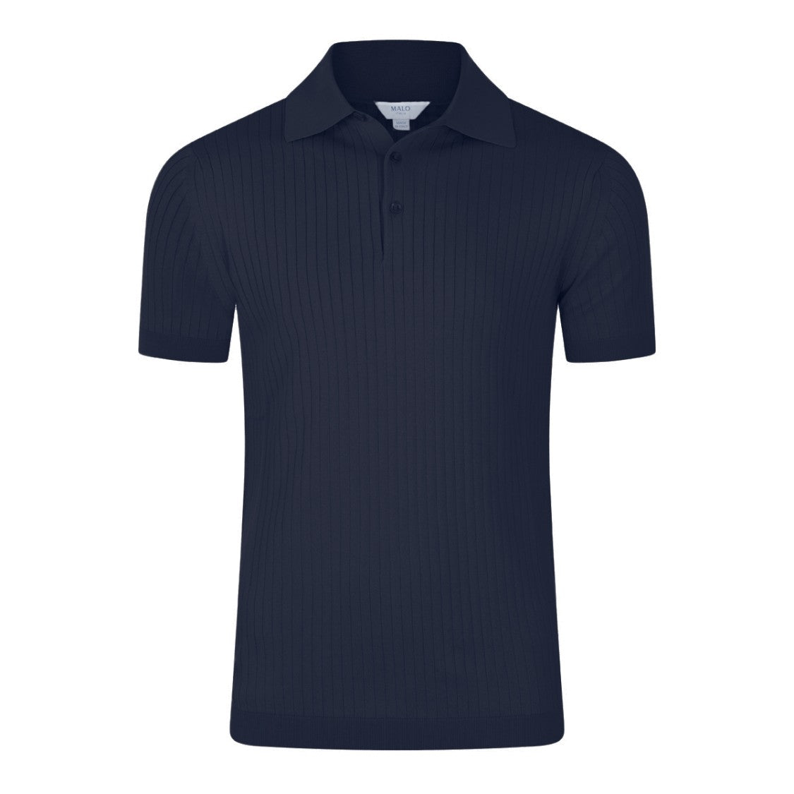 Malo Blue Cotton Ribbed Texture Polo Shirt