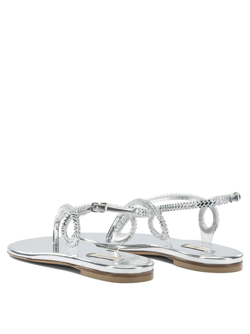 Casadei Flat Silver Sandals With Braided Straps