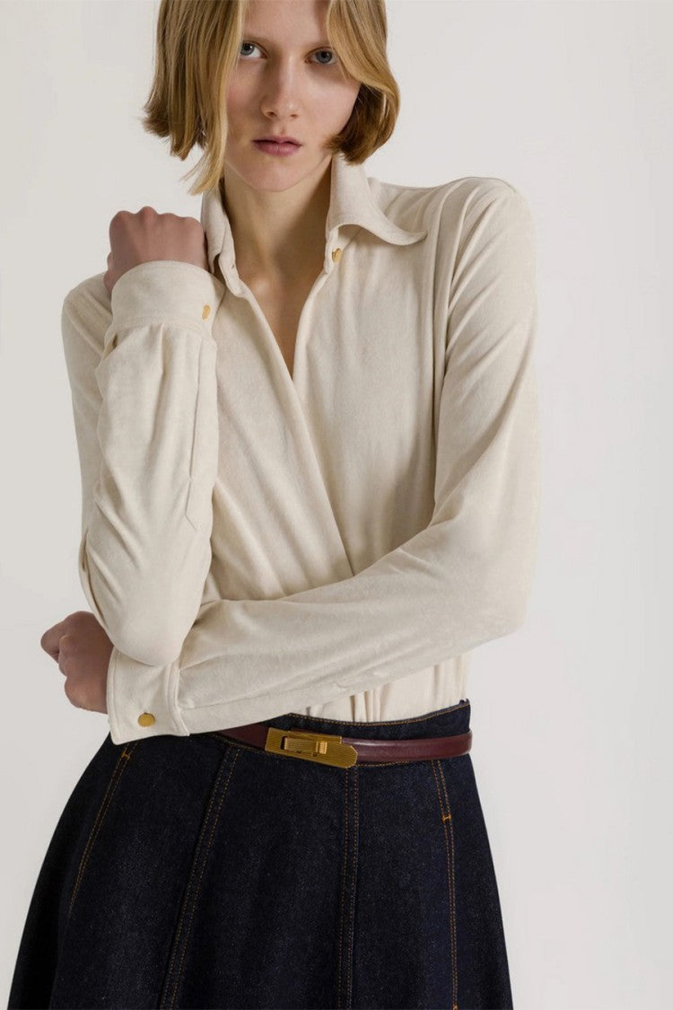 Alberta Ferretti Ivory Triacetate-Blend Wrap Top Bodysuit