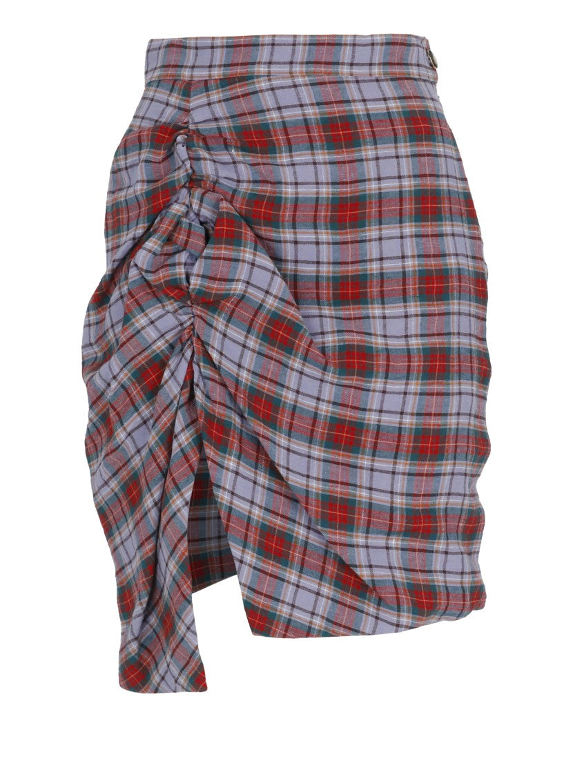 Vivienne Westwood Lilac Mini Side Panther Tartan Wool Mini Skirt