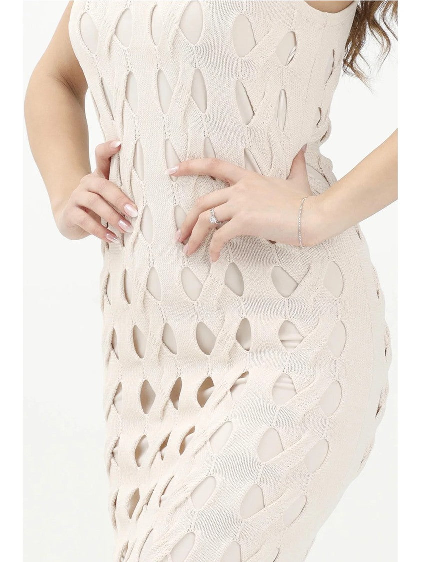 Pinko White Viscose Nylon Tricot Sheath Dress