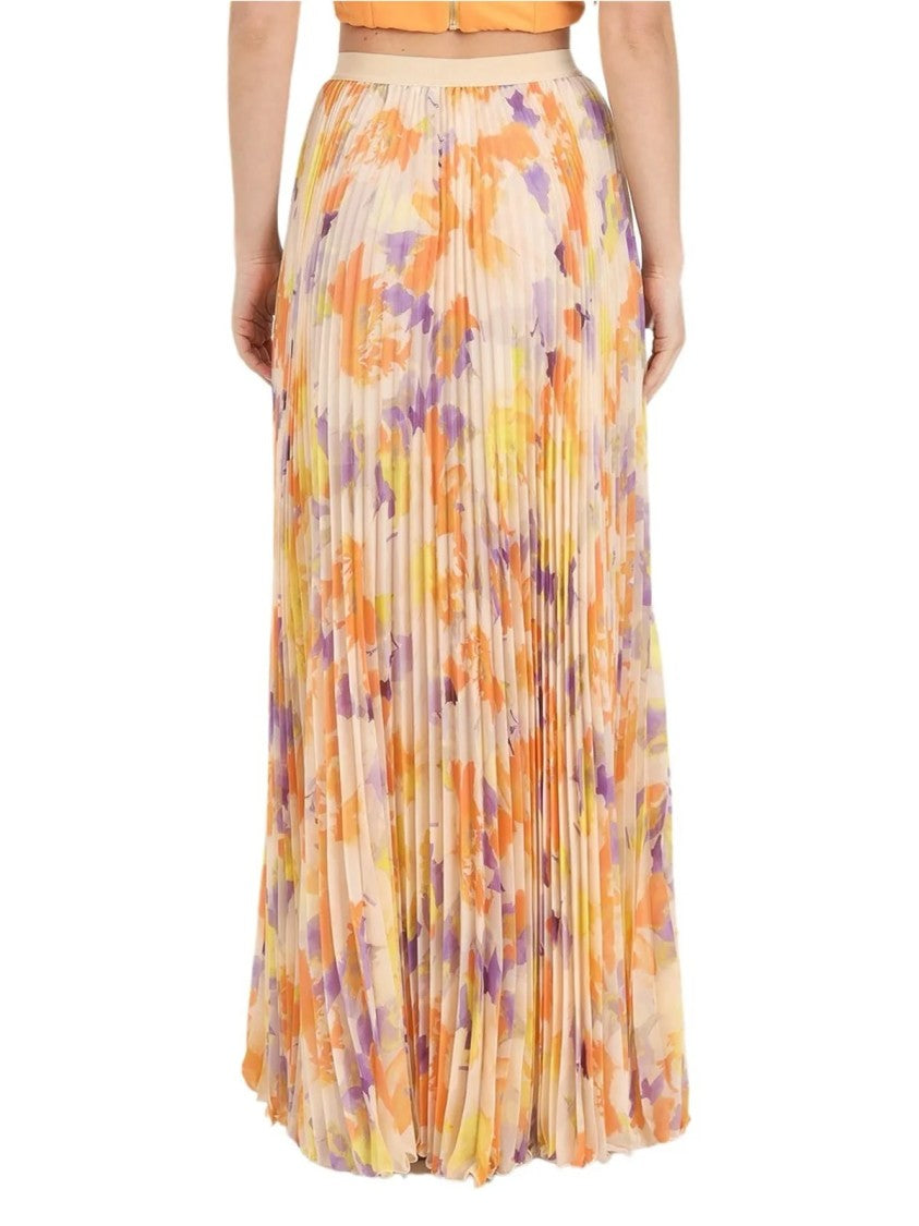 Patrizia Pepe Pleated Maxi Skirt With Two-Tone Abstract Print