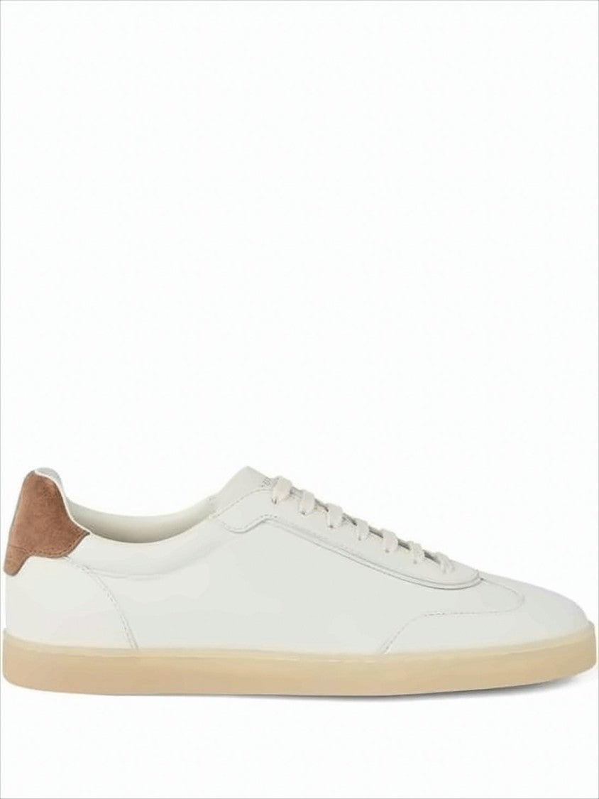 Brunello Cucinelli Low-Profile Deer Leather Sneakers With Suede Heel Tab