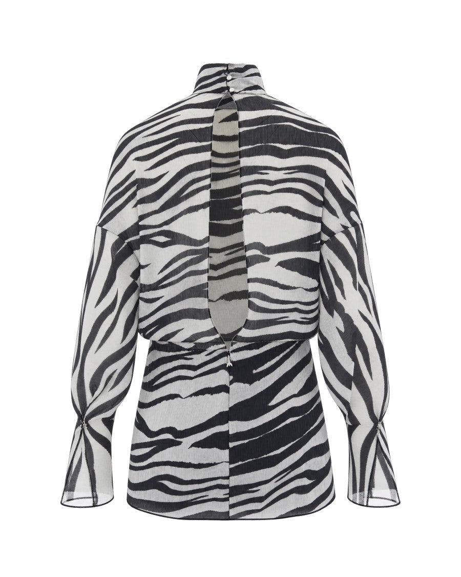 Patrizia Pepe Black White Zebra Print Puffed-Sleeve Mini Dress