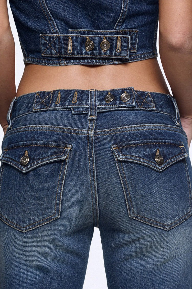 Liu Jo X Capsule 1 Elodie Dark Blue Ruched Flared Jeans