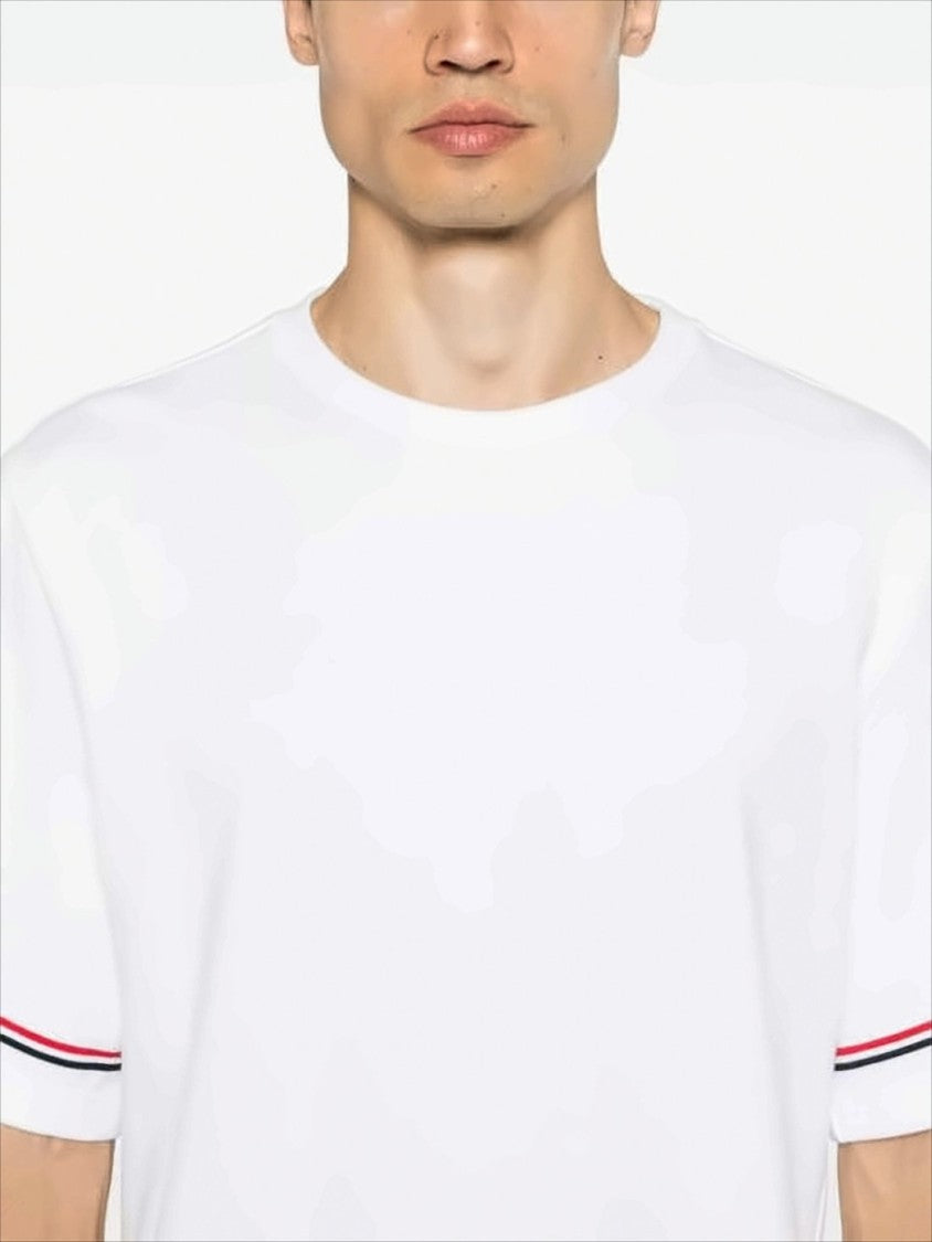 Thom Browne Boxy White Cotton T-Shirt With Striped Accents