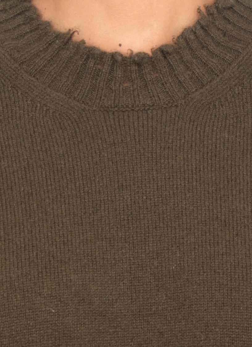 Uma Wang Round Neck Cashmere Sweater With Elastic Ribbed Trims