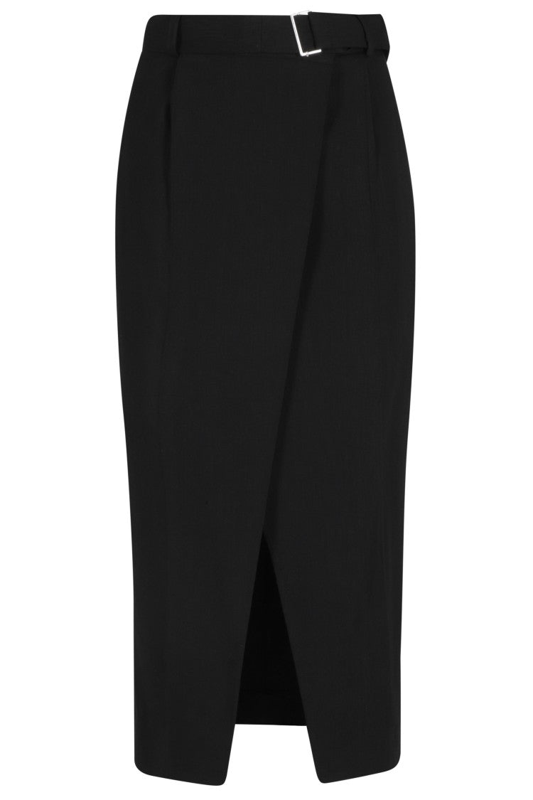 Tela Black Lisbona Belted Linen-Viscose Blend Maxi Skirt