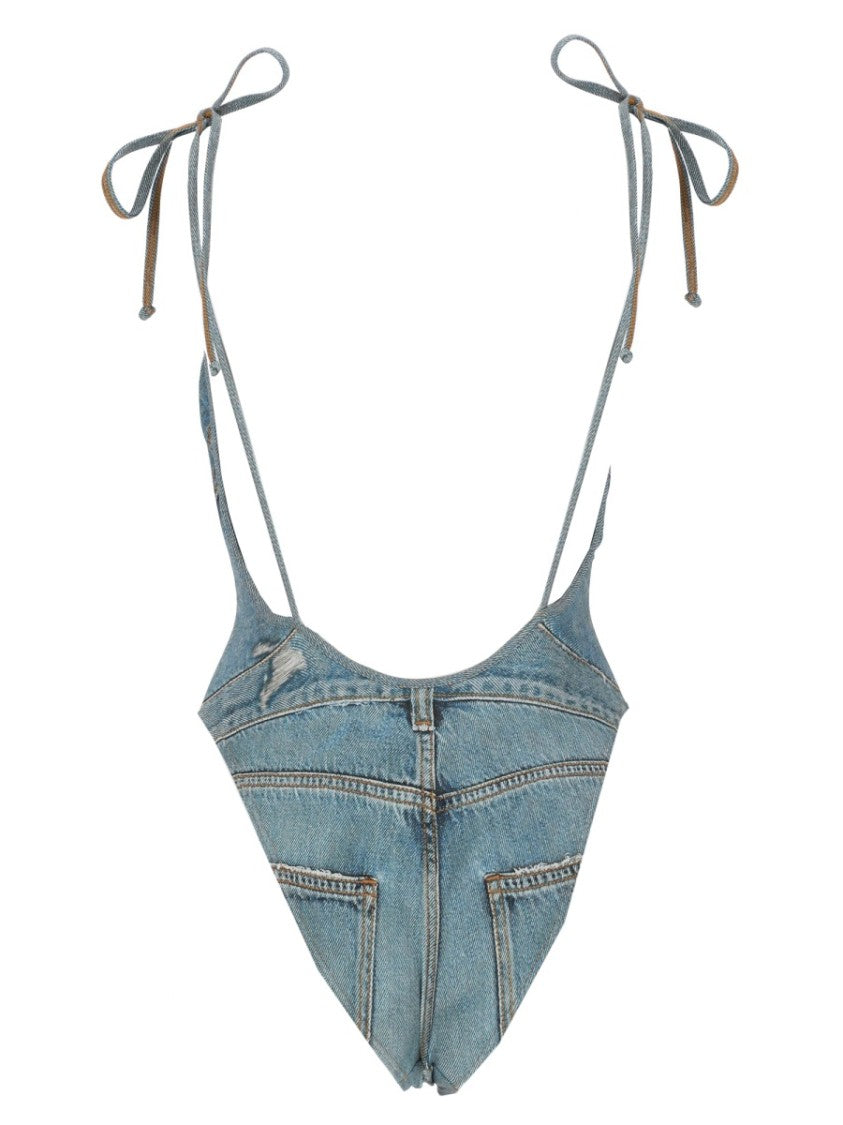 Diesel Black Effetto Denim Polyester-Blend High-Cut One-Piece Swimsuit