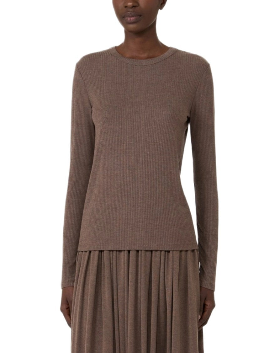 Max Mara Ribbed Knit Long-Sleeved Top With Subtle Seam Detail