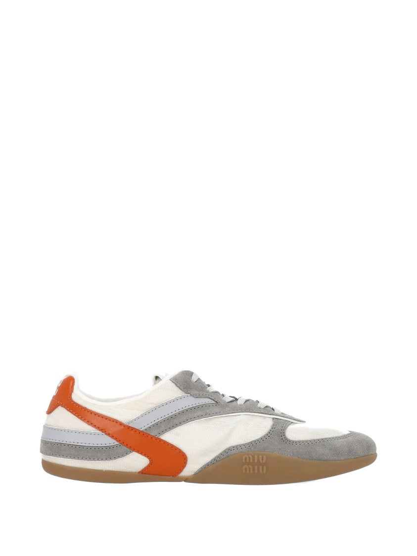 Miu Miu White/Grey Low-Profile Bold Orange Accents Sneakers