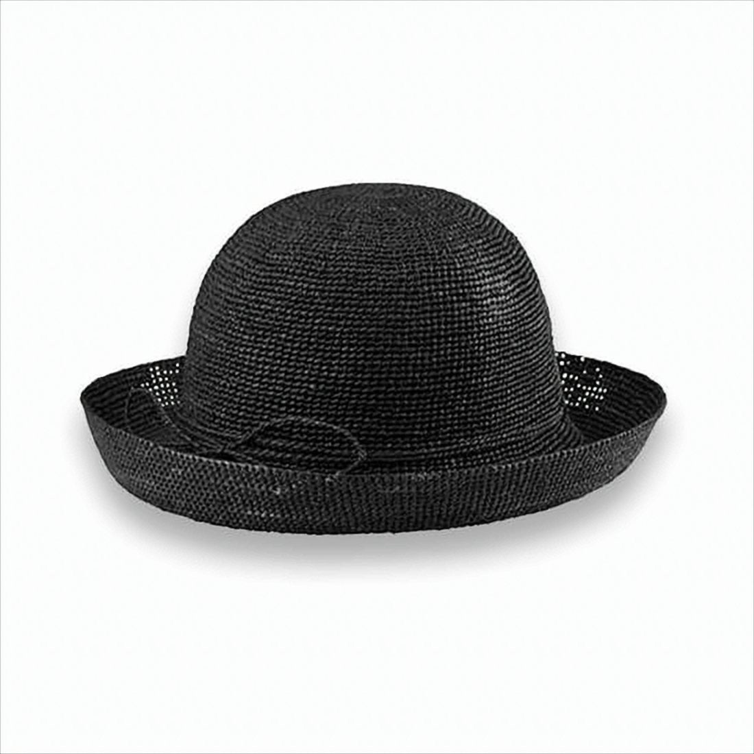 Helen Kaminski Black Raffia Hat With Rounded Crown And Upturned Brim