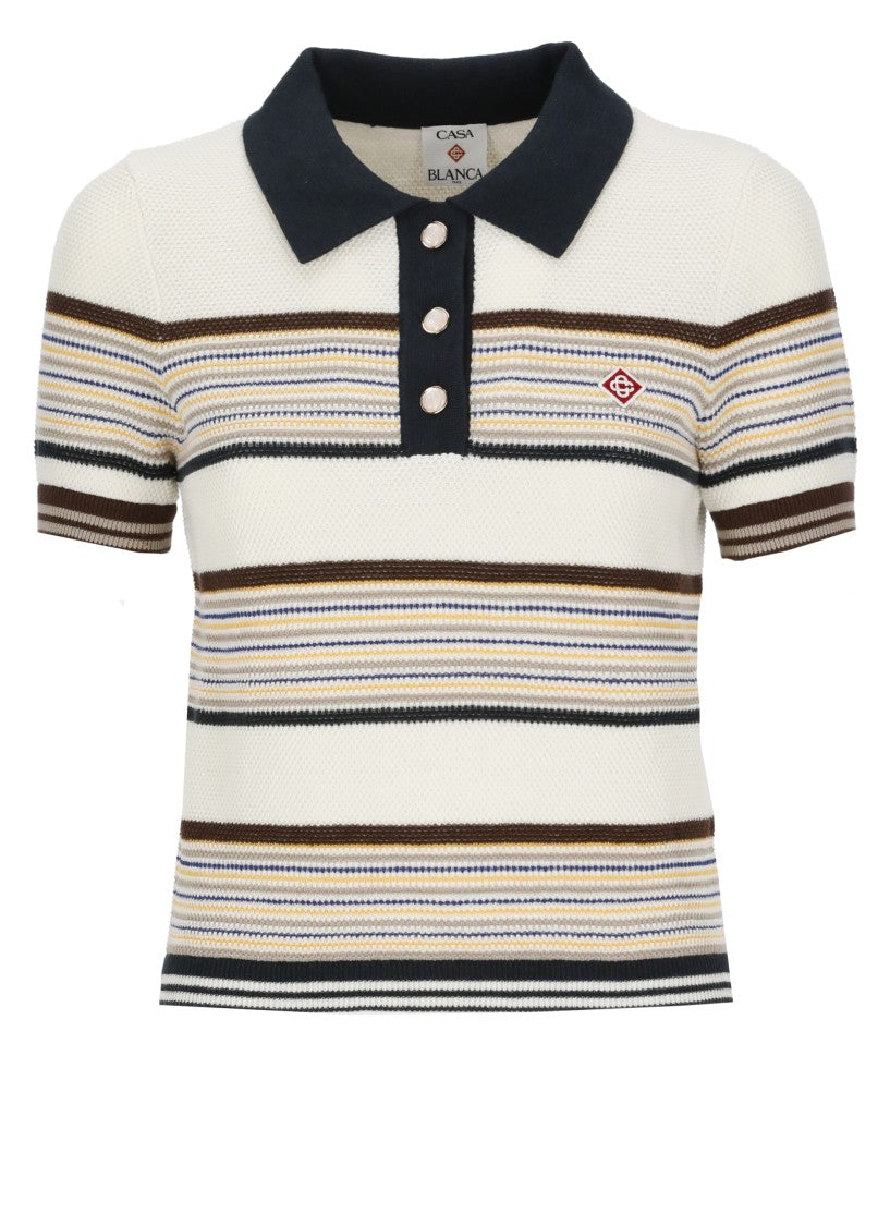 Casablanca White Cafe Stripe Printed Polo Shirt