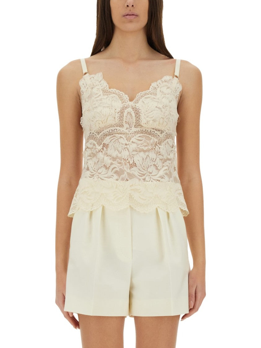 Rabanne Intricate Lace Top With Scalloped Hem