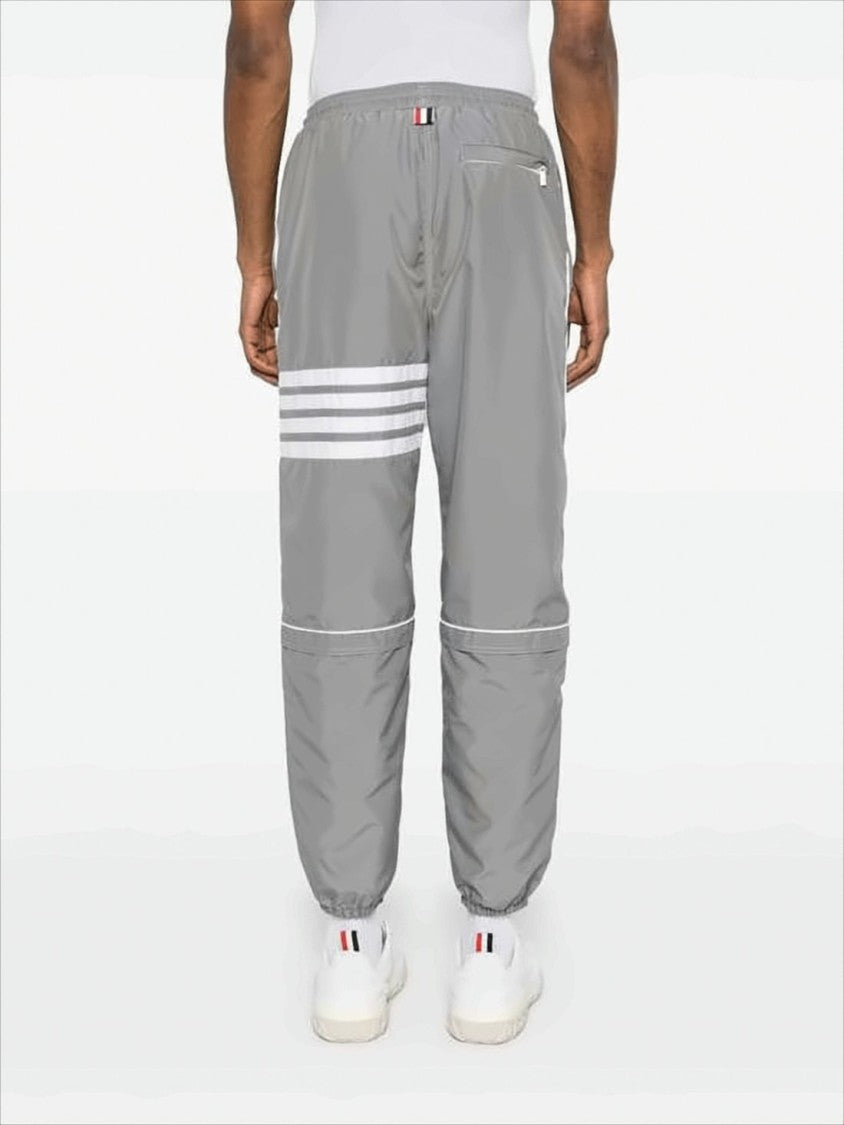 Thom Browne Grey Polyester Jogger Pants With Signature Stripes