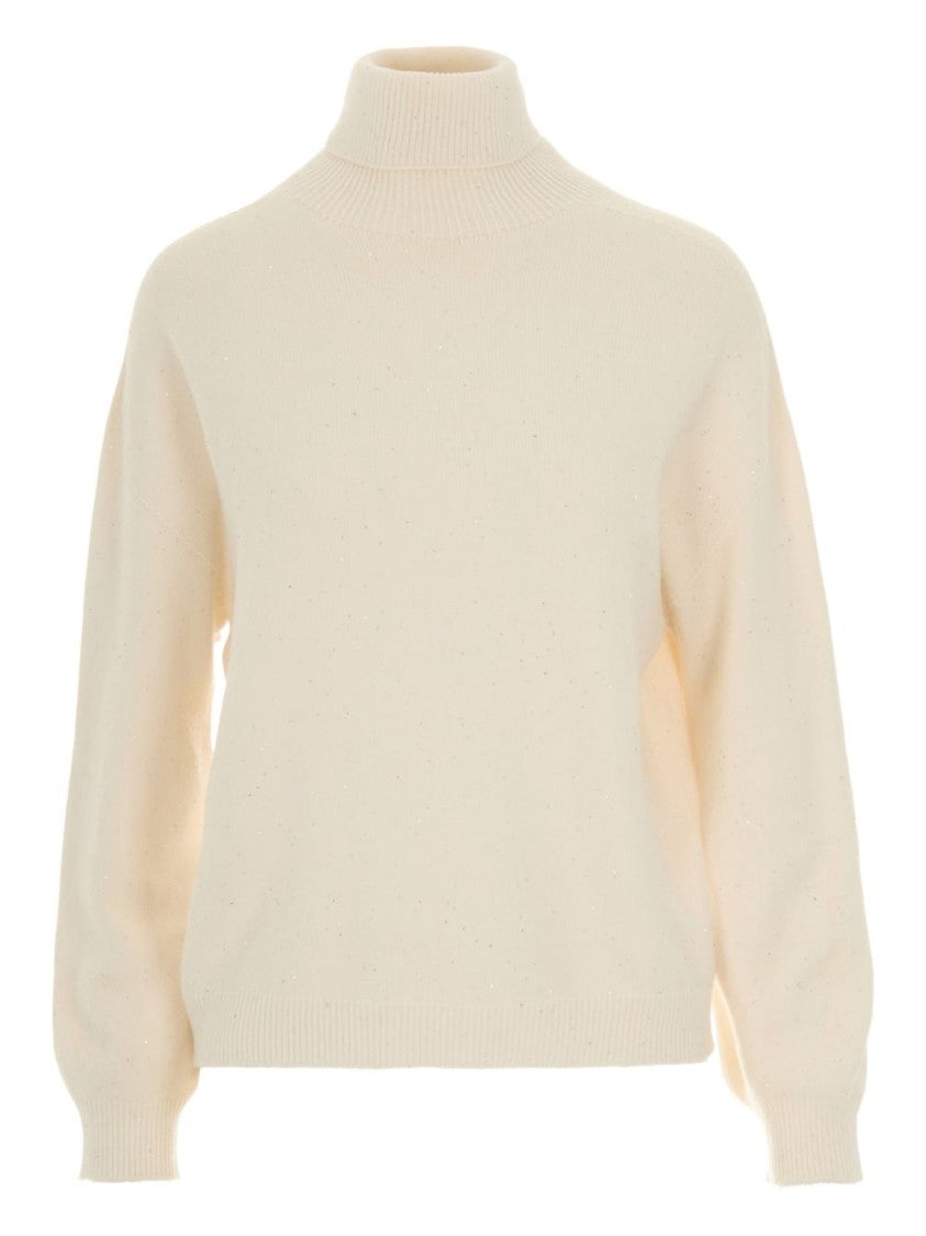 Liu Jo Cream Turtleneck Sweater With Ribbed Detailing