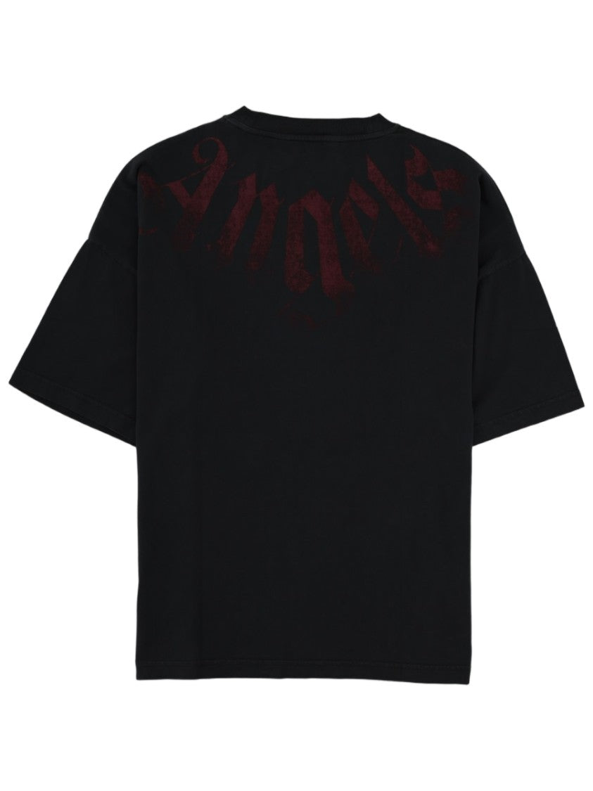Palm Angels Black Dark Red Logo Premium Cotton T-Shirt