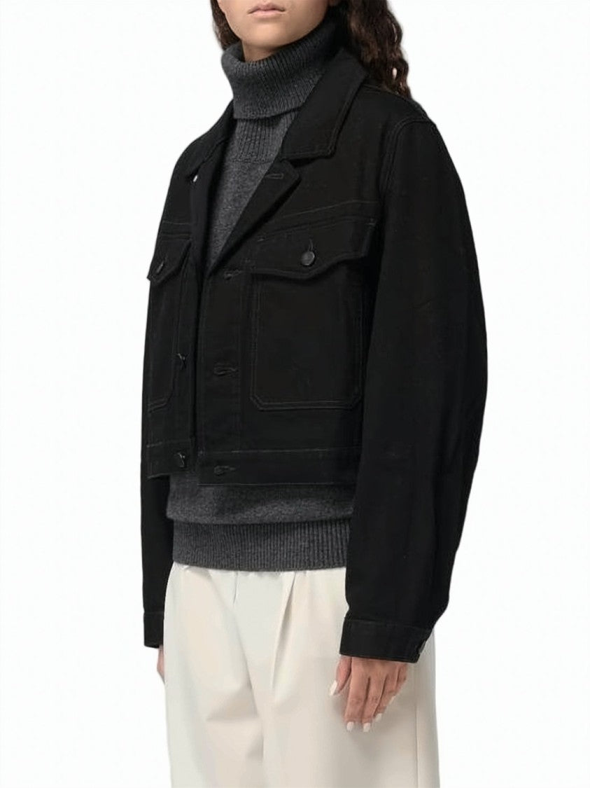 Lemaire Cropped Black Cotton Shirt Jacket