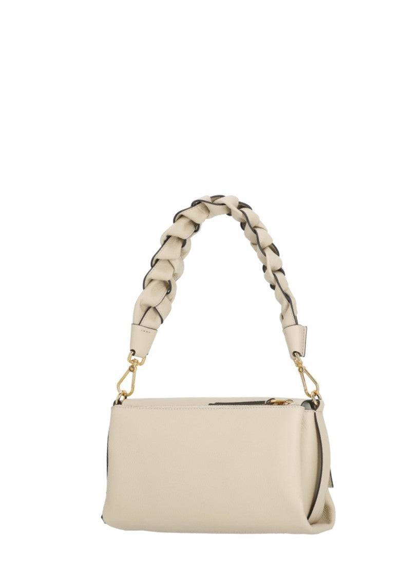 Coccinelle Beige Leather Shoulder Bag With Dual Compartment Design