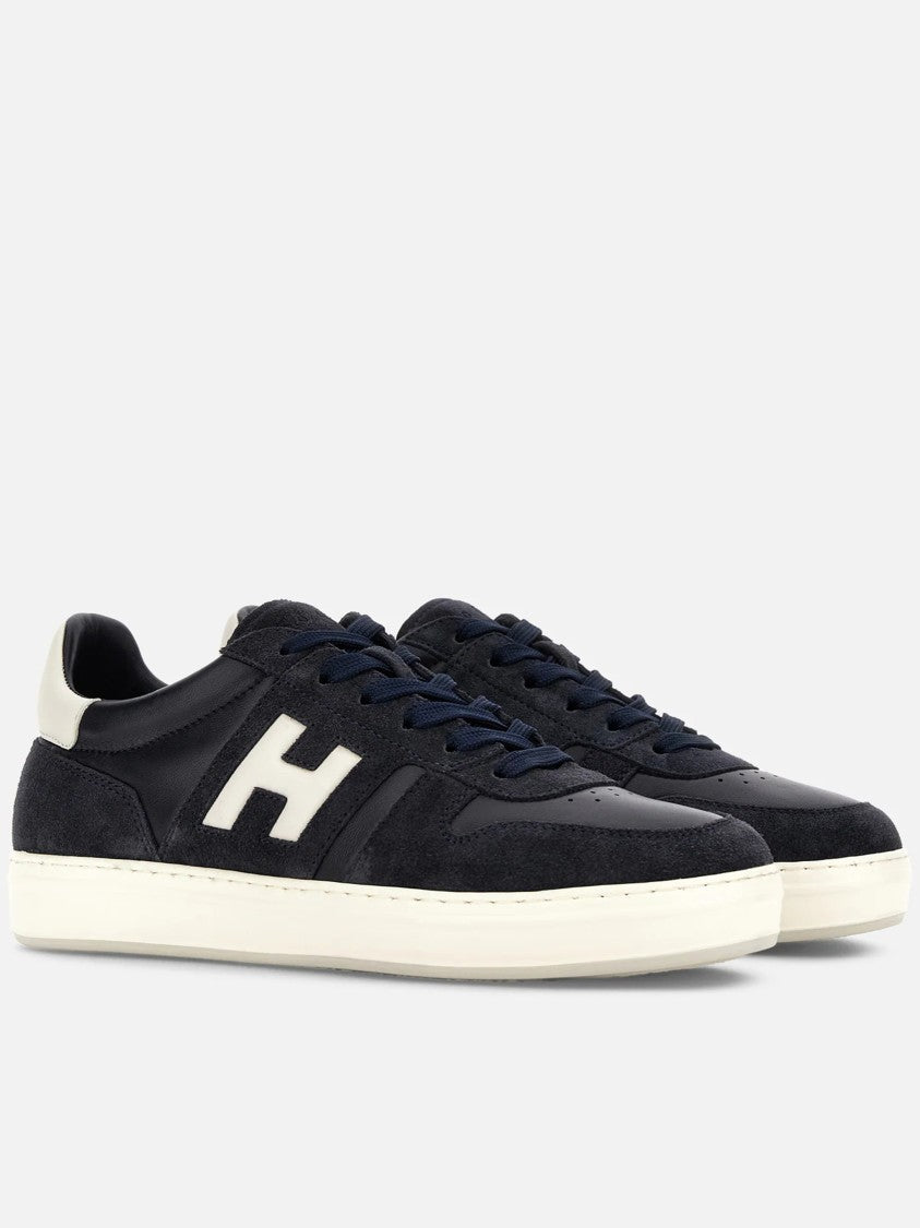 Hogan Blue Low-Top Suede Texture Contrast Sneakers