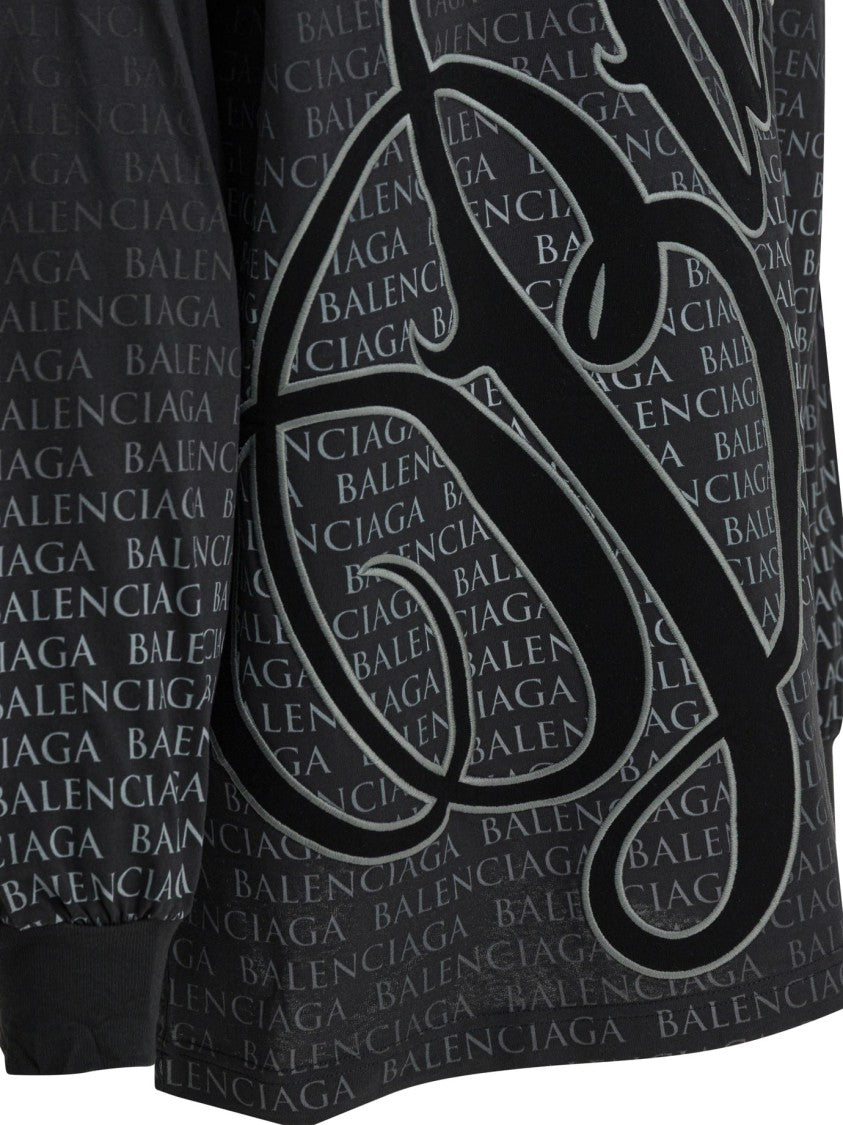 Balenciaga Long-Sleeve Graphic T-Shirt With Ribbed Cuffs And Crew Neck