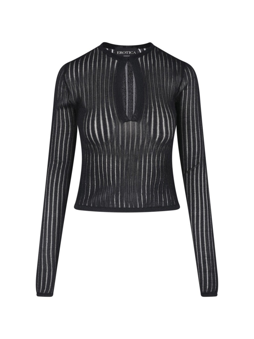Dondup Black Lurex Knit Ribbed Top